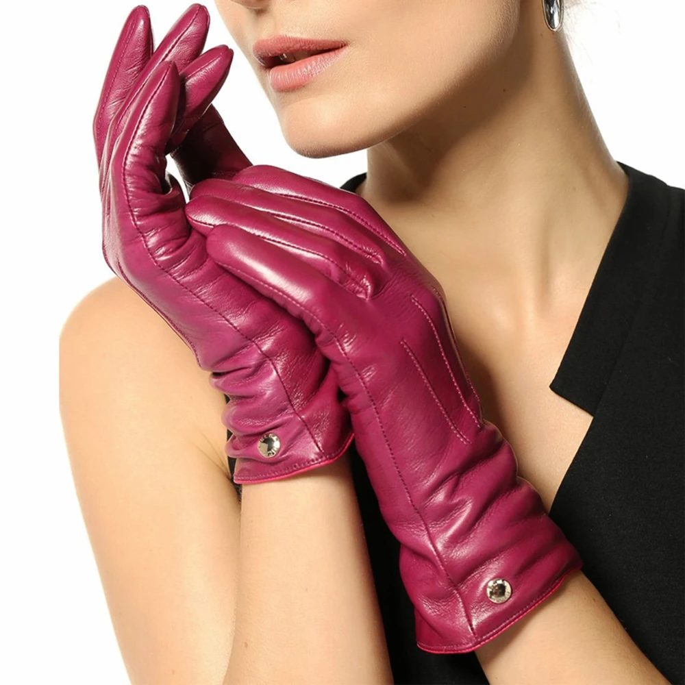 Fashion Women Touchscreen Gloves Wrist Solid Genuine Leather Winter Plus Velvet Driving Touch Glove Promotion EL040NR1