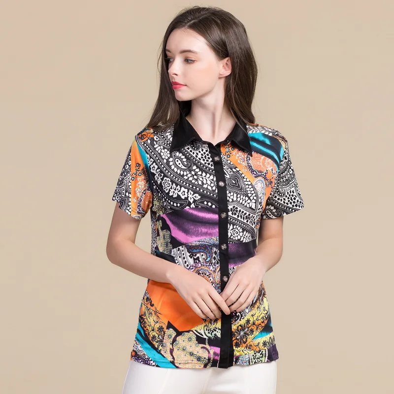 2019 Summer Ladise 100% Nature Silk Short Sleeved Shirt  Large Size Silk Double-sided Knitted Shirt