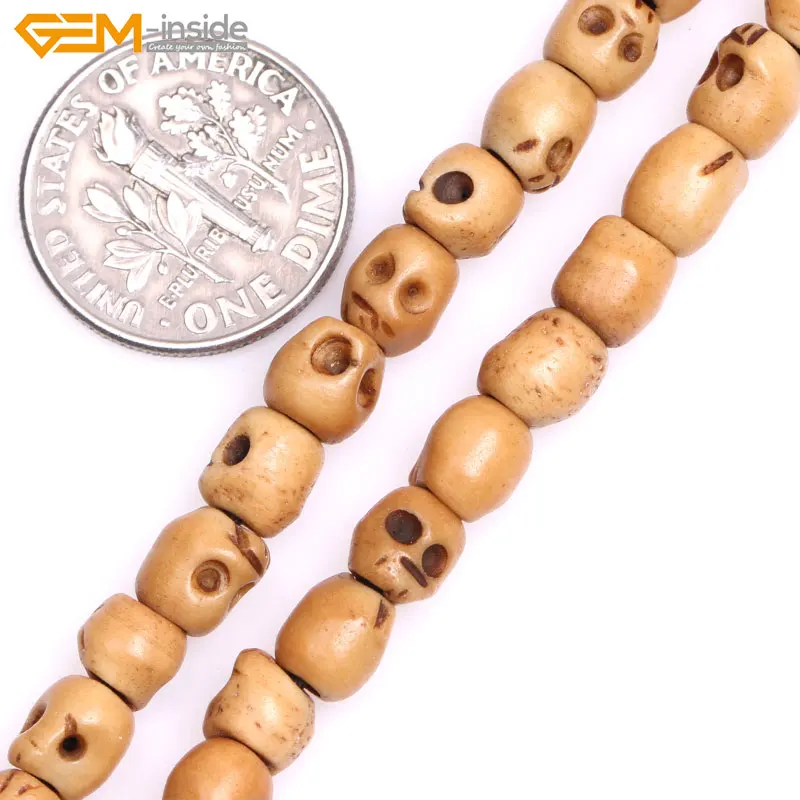 Big Hole (1.2mm)Handmade Carved Skull Skeleton Halloween White Cream Black Natural OX Bone Beads For Jewelry Making Gem-inside