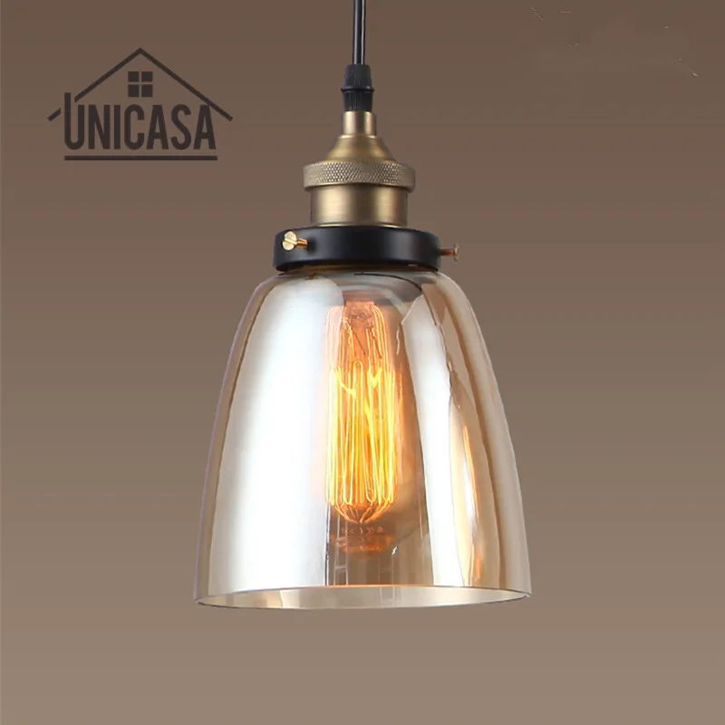 

Amber Glass Shade Antique Pendant Lights Vintage Lighting Fixtures Kitchen Island Bar Hotel Mini LED Modern Pendant Ceiling Lamp