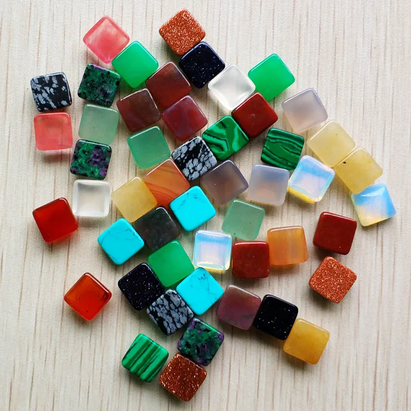 Wholesale 50pcs/lot 2018 new fashion assorted natural stone mixed square-shape CABOCHON  beads 10mm for jewelry making free