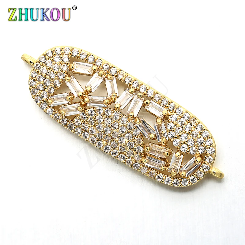 12*34mm Brass Cubic Zirconia Beads Connectors for Diy Jewelry Findings, Hole: 1mm, Model: VS218