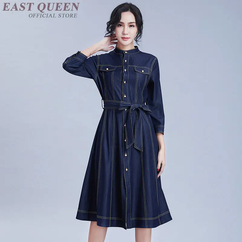 

Jean Dresses Women 2019 Autumn New Chic Female Denim Dress Midi Elegant Button Belt Casual Dresses For Women 2019 DD2232