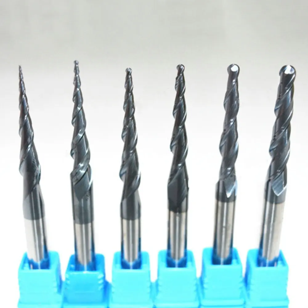 1pcs-R0.25 R0.5 R0.75 R1.0 R1.5 R2.0 CNC Tungsten solid carbide Coated Tapered Ball Nose End Mills Taper cone milling cutter