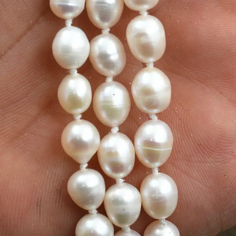 NEW 3row 7-8mm akoya Genuine natural white rice FW pearls necklace 17-19