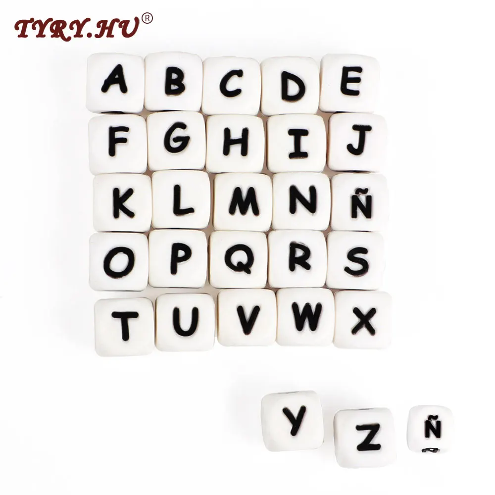 Tyry. hu 10pc Spanien/Englisch Buchstaben Silikon perlen 12mm Baby kaubare Alphabet Beiß perlen für Baby DIY Halskette