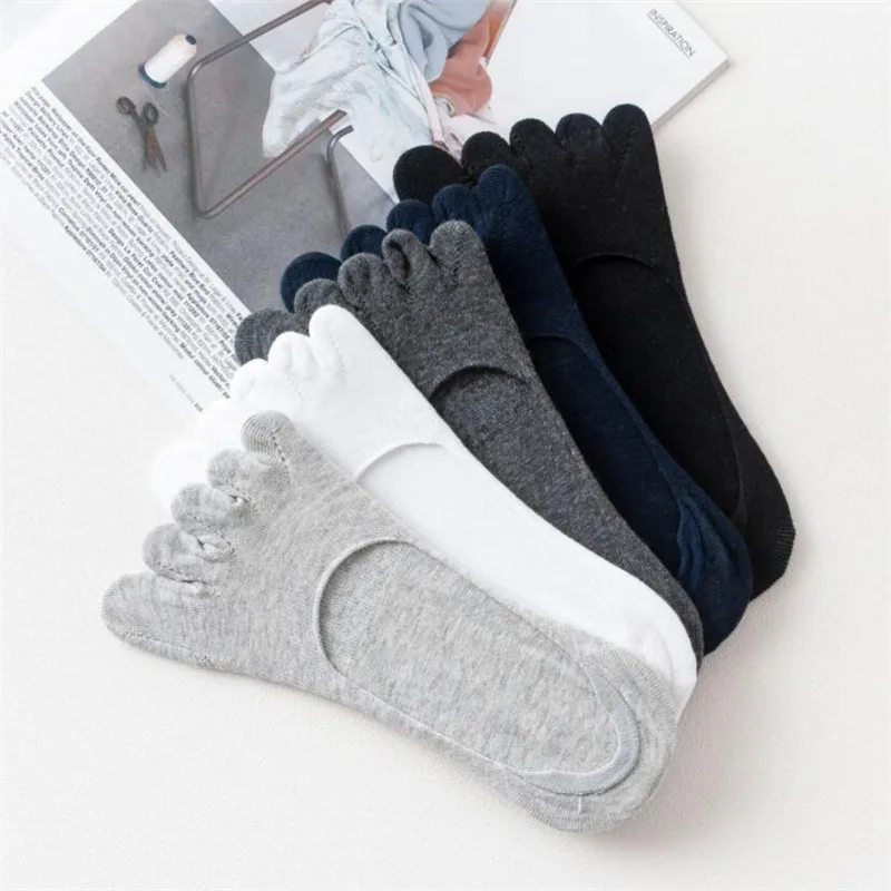 Fashion Men 5 Finger Boat Socks Spring Summer Solid Color Breathable Toes Sock Men\'s No Show Cotton Short Sock