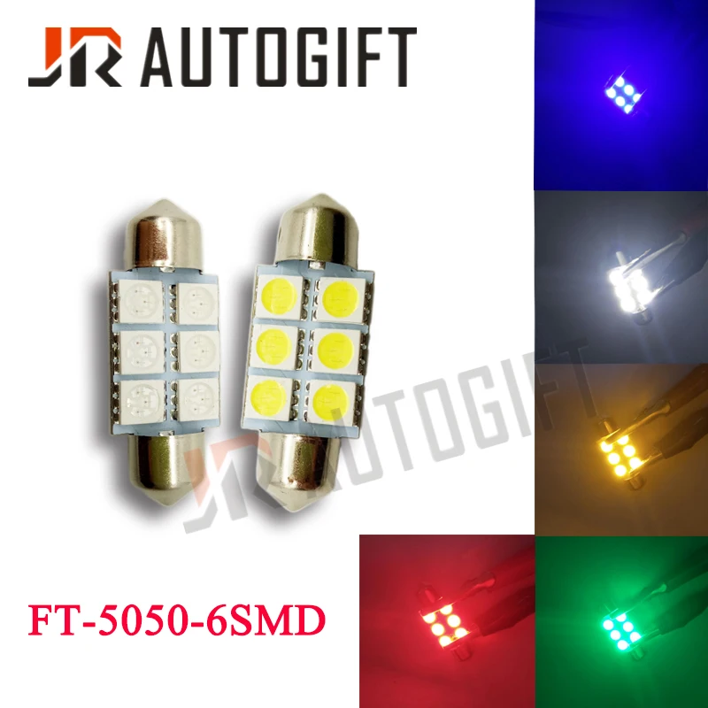 100X Festoon 5050 6SMD 31/36/39/41mm Car LED light 24V 12V Warm White/blue/green/red/yellow FT C5W Interior Bulbs Car Door light