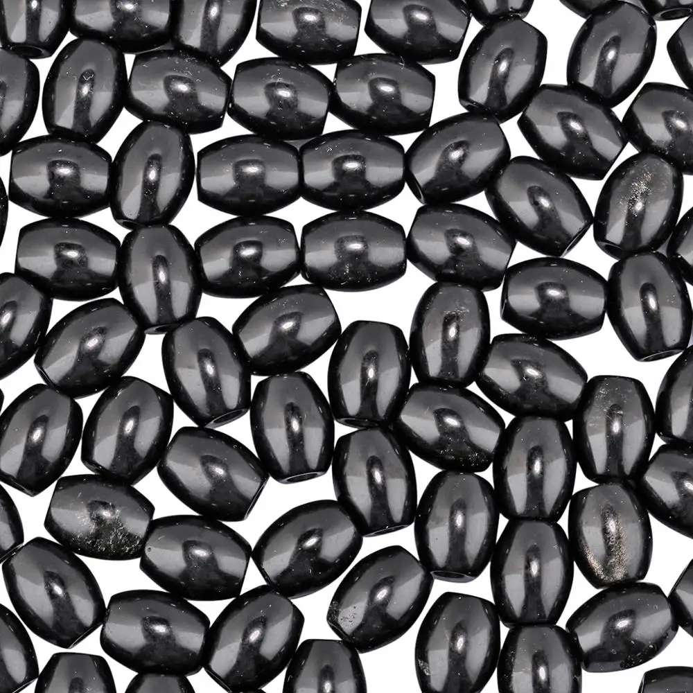 TUMBEELLUWA 1Lot(20Pc) Oval Black Obsidian Large Hole (4.5-5mm) Charm European Gem stone Loose Beads for Bracelet,Jewelry Making