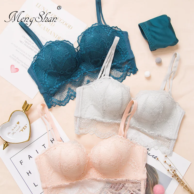 MengShan Ring-free lace edge underwear women Massage palm cup push up bra Comfortable gathering bra push up 85A 85B 85C