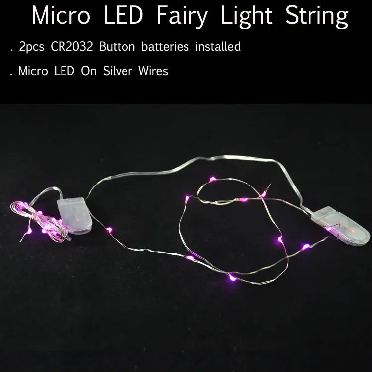 

100pcs 2M 20leds Gold White led wire string light for clothes rice light flower vase wedding party with tiny flat battery case