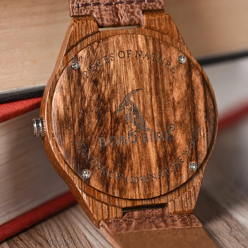 BOBO BIRD Wooden Watches Men Women Timepieces Luxury Leather Strap Quartz Watch in Wooden Box relogio masculino Customized Watch