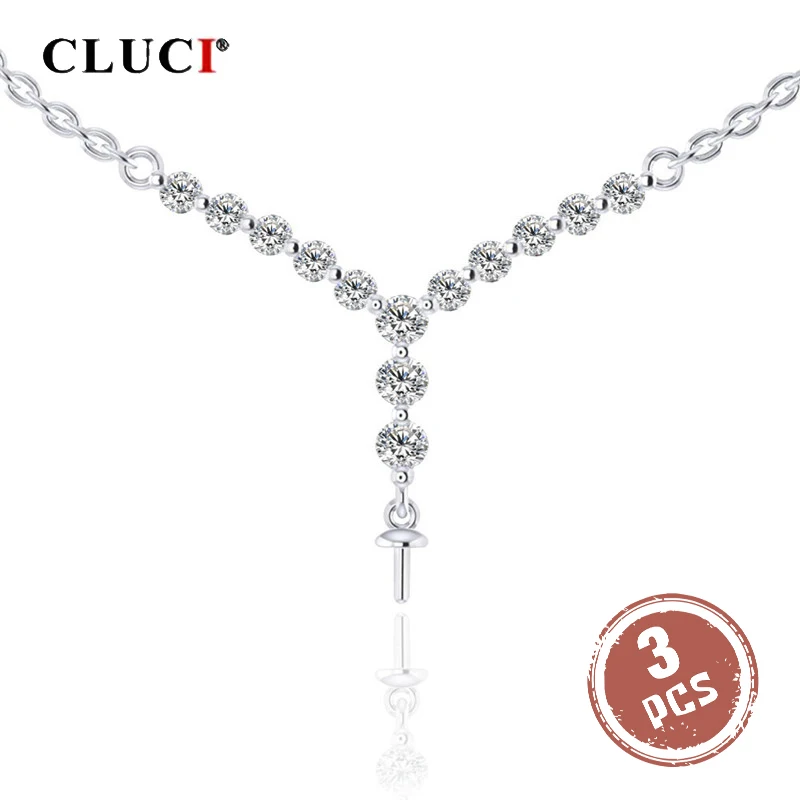 

CLUCI 3pcs 925 Sterling Silver Zircon Pendant Necklace Jewelry Simple Design Zircon Necklace Jewelry for Women Party SN047SB