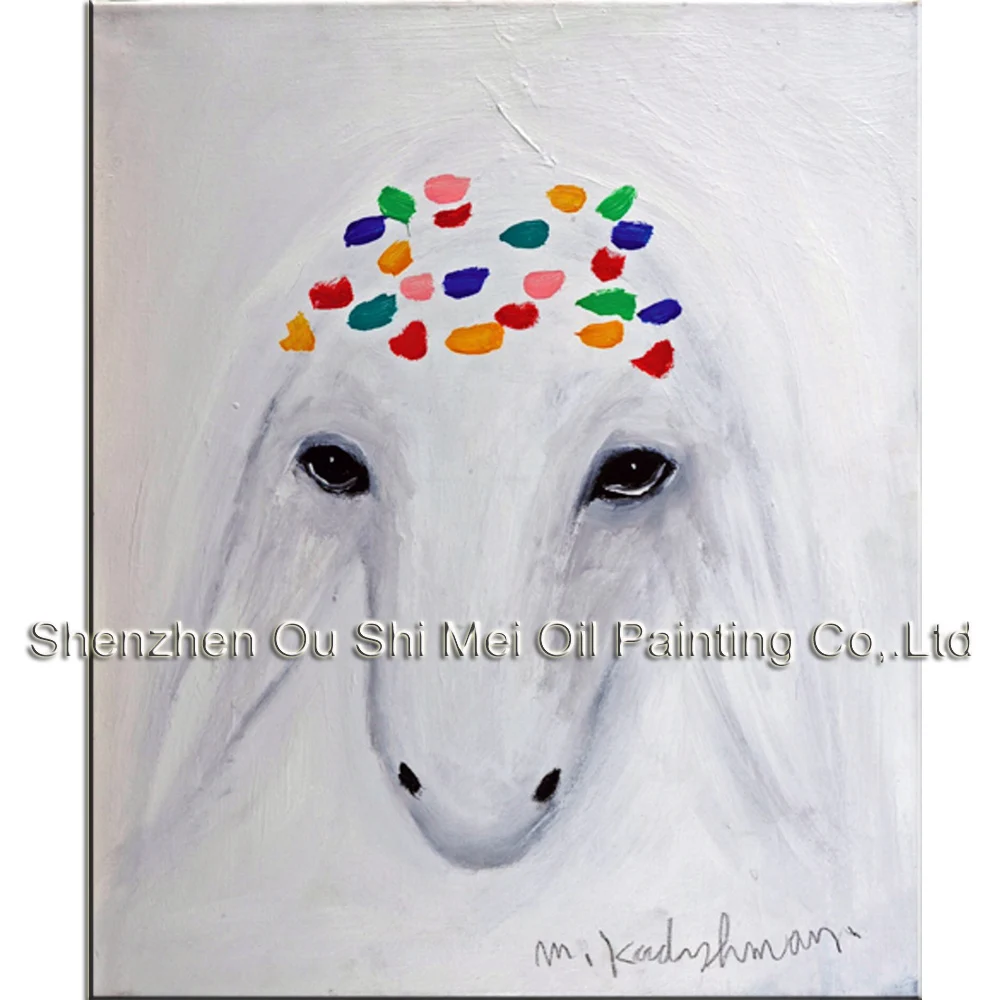 Kadishman Menashe Artist Handmade Abstract Head Sheeps Oil Painting on Canvas Modern Art White Animal Painting for Wall Pictures