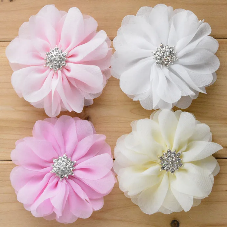 30pcs/lot Soft Ballerina Flowers with Rhinestone Center 15 colors