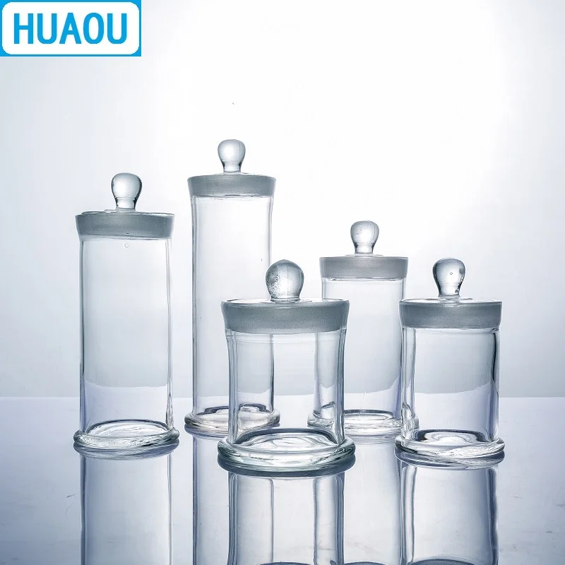 HUAOU 90*120mm Specimen Jar with Knob and Ground-In Glass Stopper Medical Formalin Formaldehyde Display Bottle