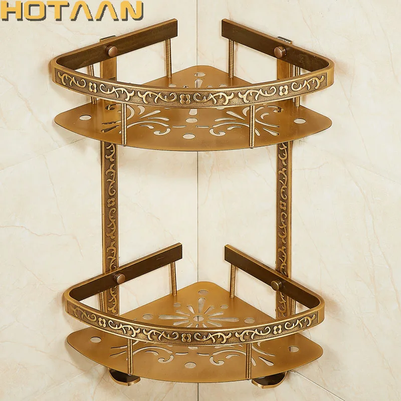 

Bathroom shelf antique aluminum double layer bathroom corner shelf bathroom holder showeroom basket bathroom accessories YT-7019