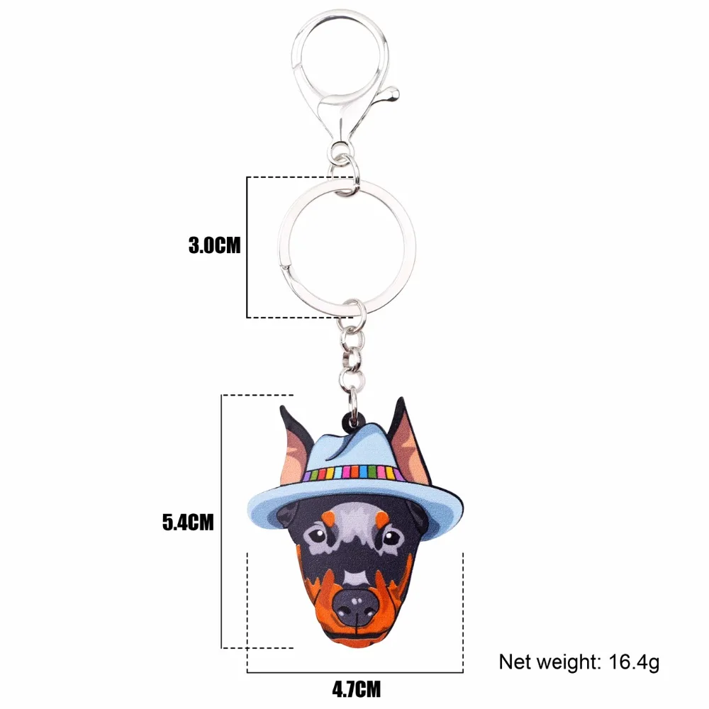 Bonsny Acrylic German Doberman Pinscher Key Chain Key Ring Women Handbag Pendant 2017 New Charm Dog Jewelry Car Key Accessories