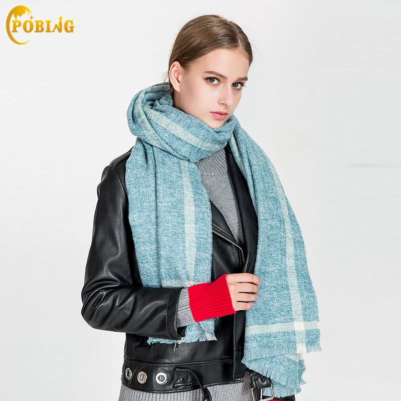 

POBING New Arrival Luxury Brand Winter Scarf Women Striped Cashmere Warm Scarves & Wraps Double Solid Shawls Long Pashmina