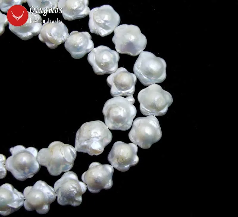 

Qingmos 15mm White Plum Blossom Natural Freshwater Pearl Beads for Jewelry Making Necklace Bracelet DIY 14'' Los787 Free Ship