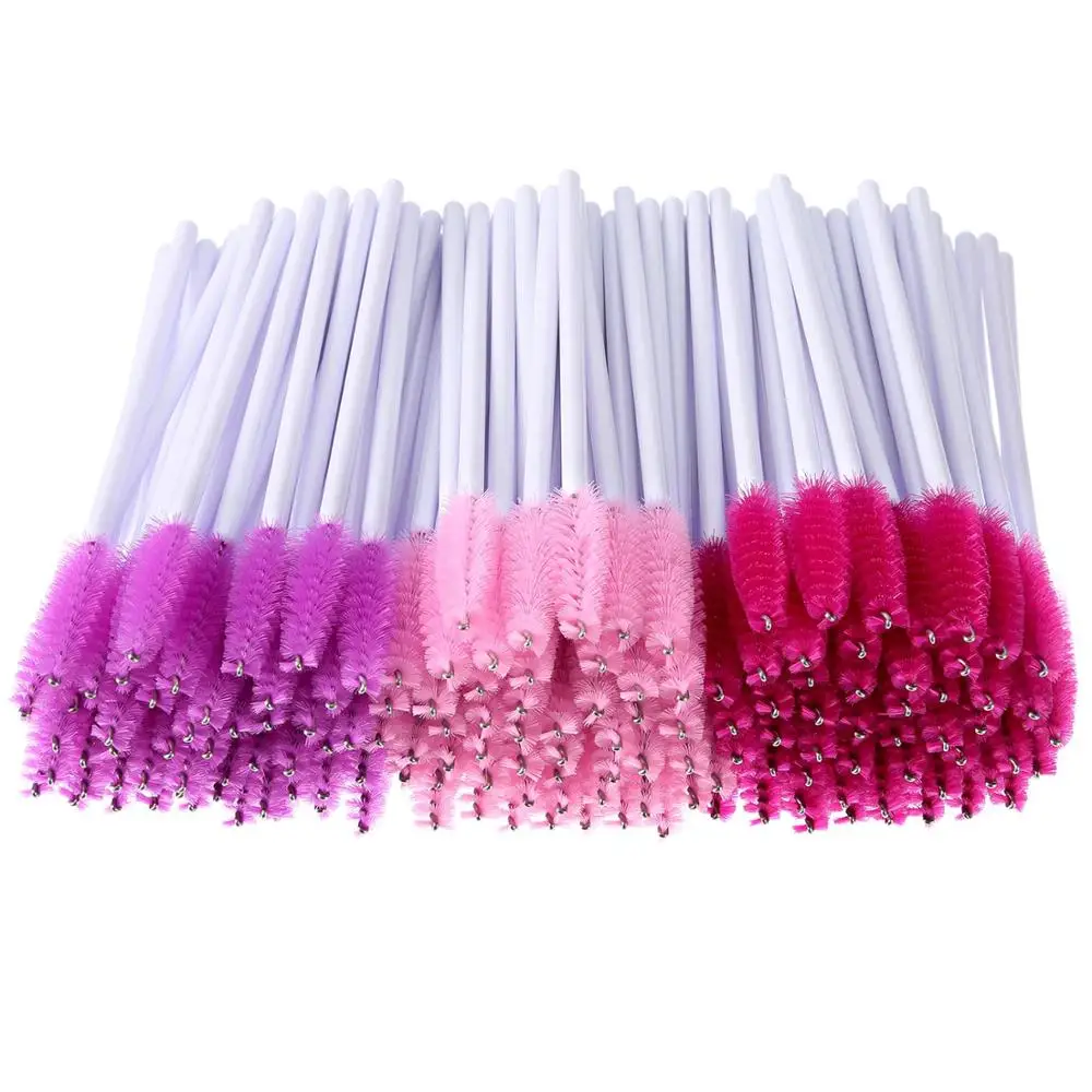 Applicateur de baguettes de Mascara jetables, 100 pièces, brosse à cils, Kit de pinceaux de maquillage (manche blanc, tête multicolore)