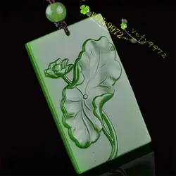 Fashion Natural Green Jadeite Lotus Pendant Necklace Hand-Carved Lucky Amulet Hot