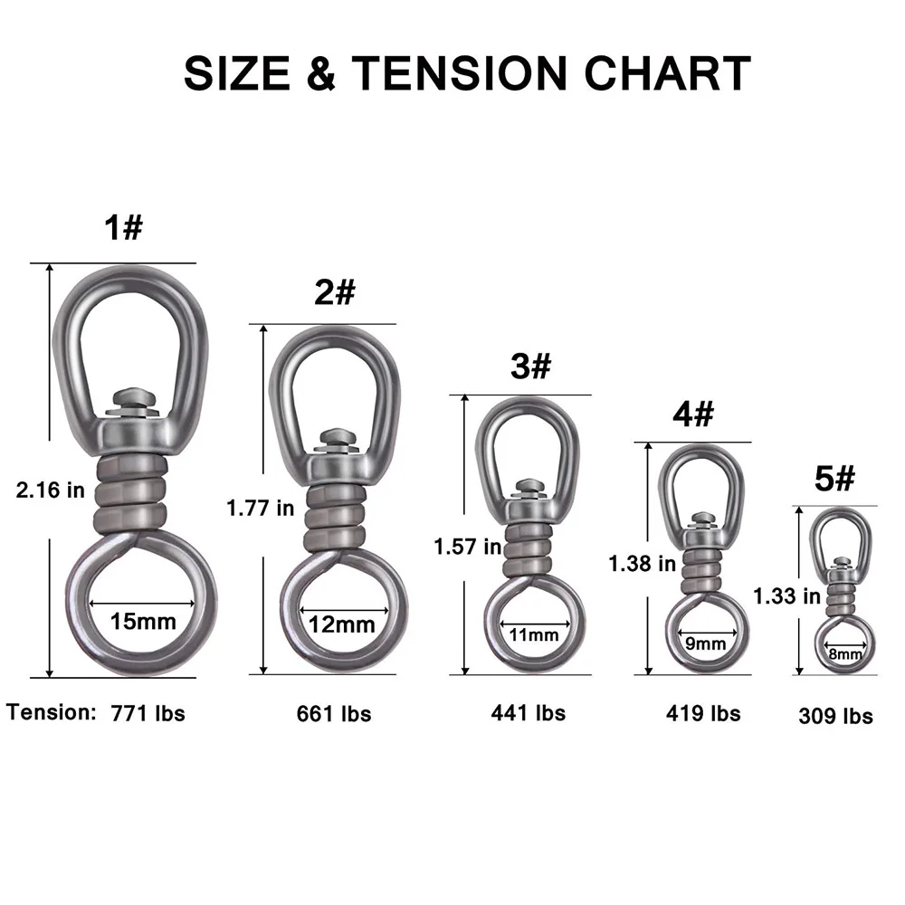 20Pcs 165lb-364lb High Strength Stainless Steel Fishing Swivel Fishing Tackle Connector Size 2# 3# 4# 5#