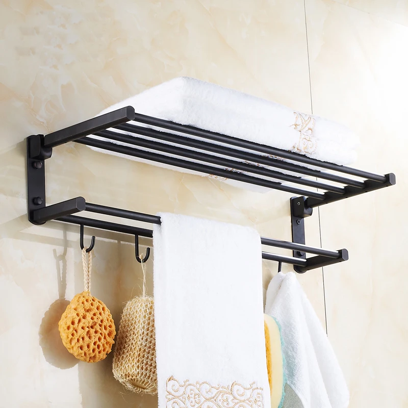 

60cm Oil Rubbed Bronze bathroom shelves towel racks black, European Antique copper storage rack shelf with hooks wall mounted