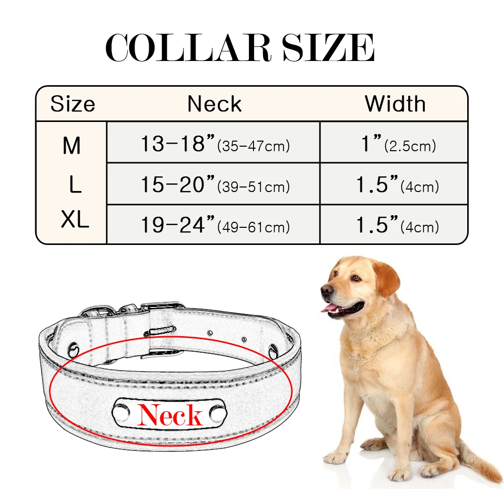 Personalized Leather Dog Collar Reflective Pet Nameplate Collars Custom Dogs Necklace Adjustable For Medium Large Dogs Pitbull