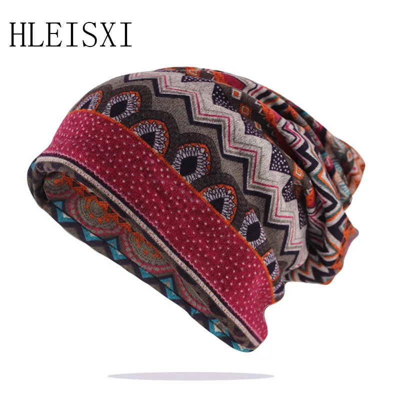 New Women Hat Polyester Adult Casual Floral Women\'s Hats Spring Autumn Female Cap Scarf 4 Colors Fashion Beanies Outdoor Hats