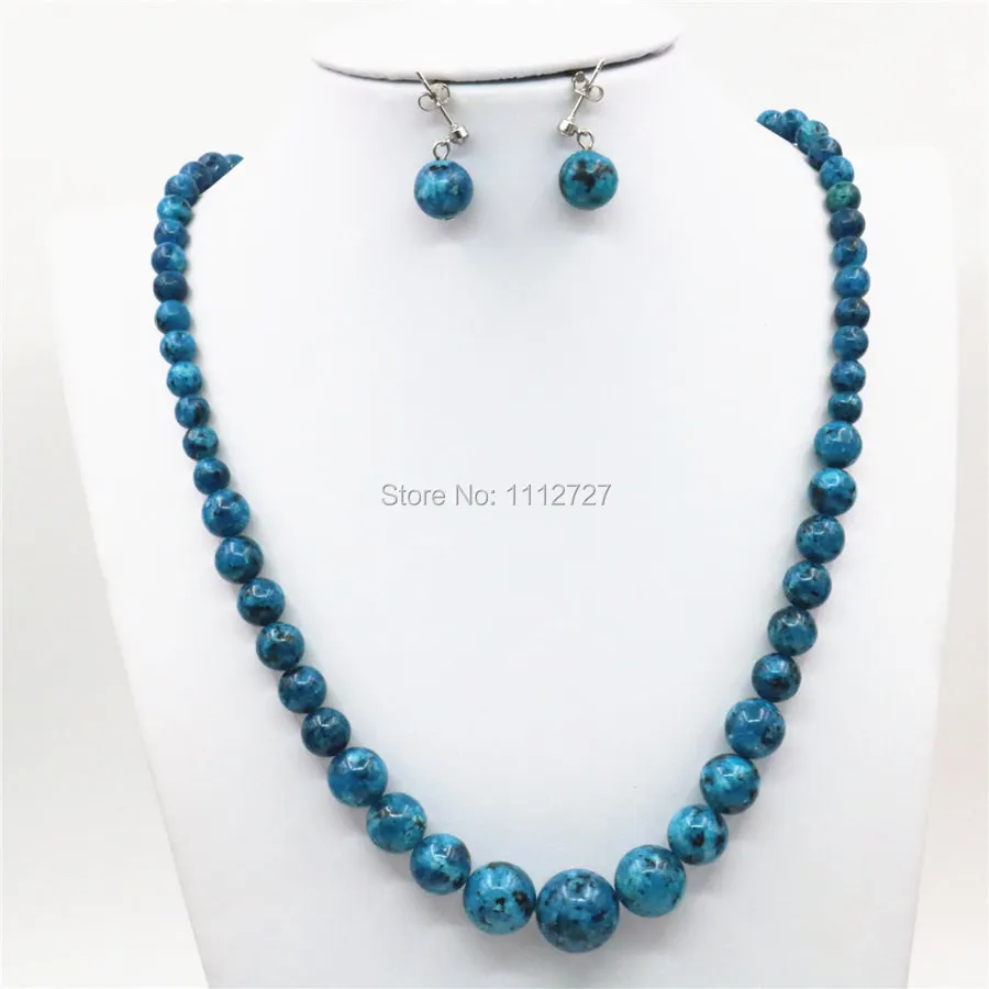 6-14mm Natural Ornaments Blue Epidote Beads Lucky Stones Necklace Chain Earrings Earbob Sets Women Gifts DIY Jewelry Accessories