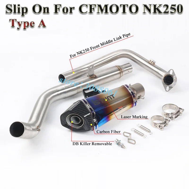 Slip On For SFMOTO NK250 250CC 2017 2018 2019 Motorcycle GP Racing Exhaust Escape Laser Muffler DB Killer Front Middle Link Pipe