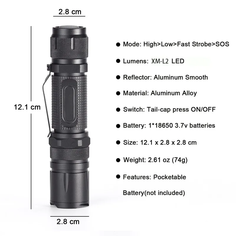 PANYUE Multi Functional Self Defense Flashlight Torch XM-L2 led Flashlight 4 Modes Rechargeable Mini LED Flashlight Torch