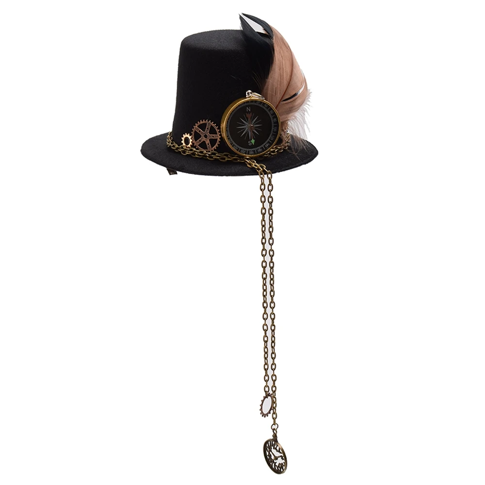 Women\'s Gothic Mini Top Hat Steampunk Gears Victorian Cosplay Costume Feather Hair Clip