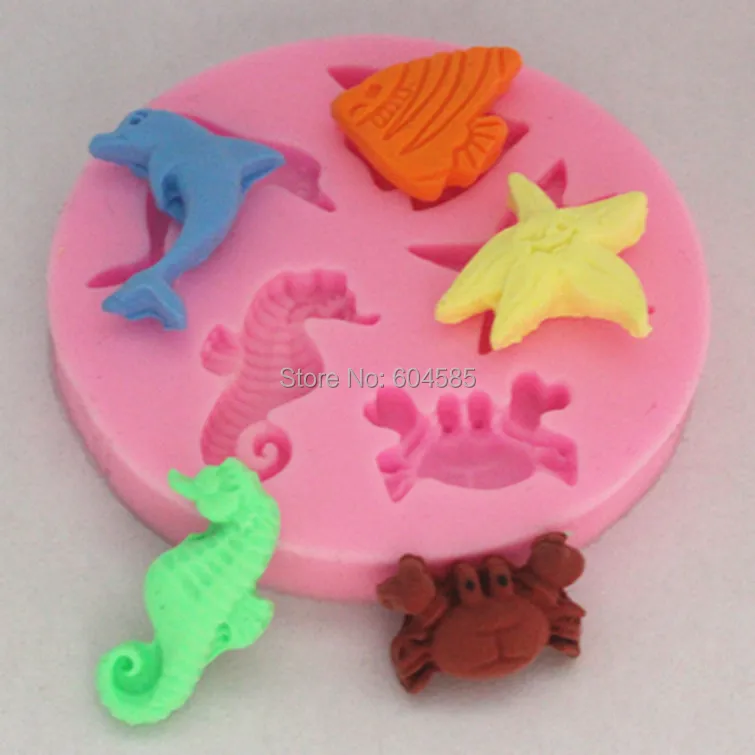 Dolphins Crab Starfish Hippocampus Mini Mold Silicone Chocolate Fondant Candy Mold DIY Cake Decorating    FM085