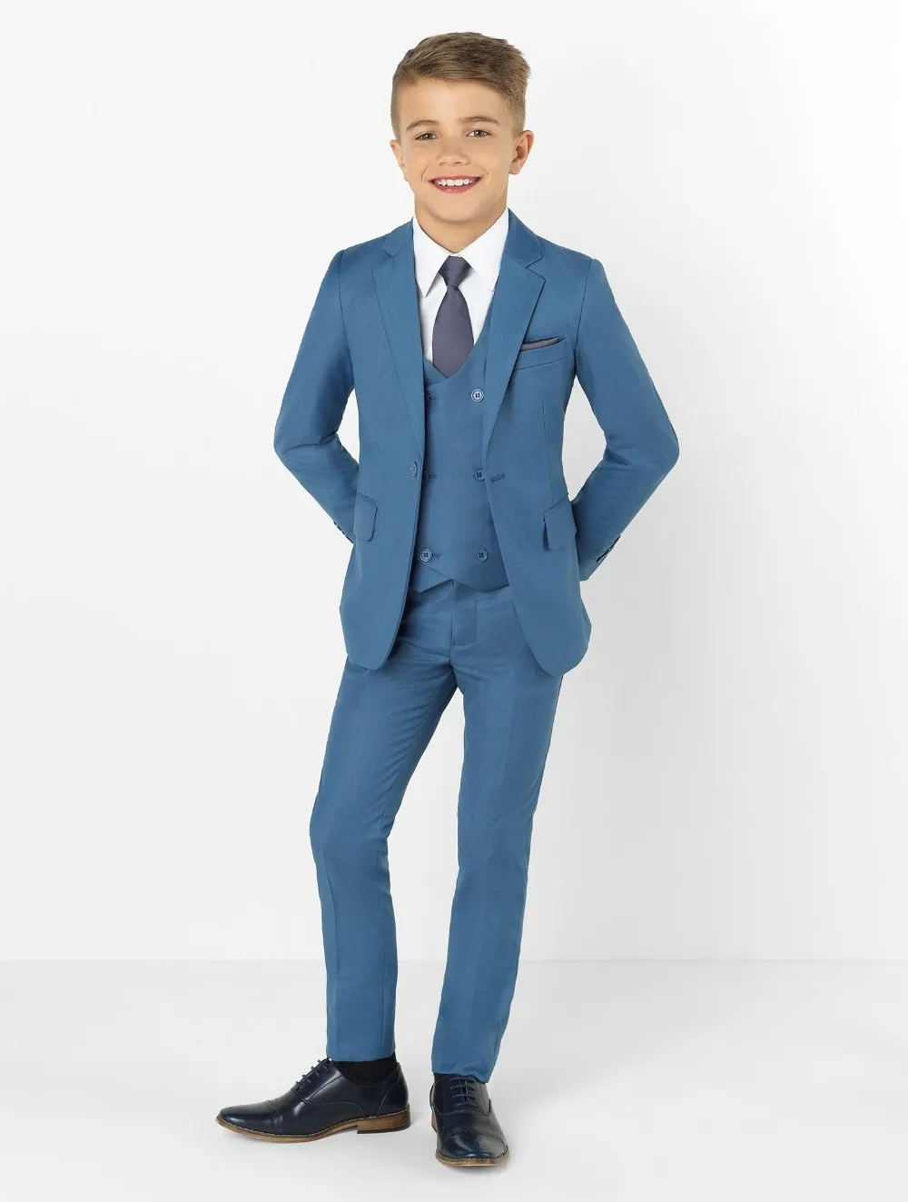 2019 Nieuwe Collectie Boys 'Kledij Piekte Revers Kinderen Pakken Custom Made Kleding Set 3 Pieces Prom Suits (Jas + broek + Tie + Vest) 024