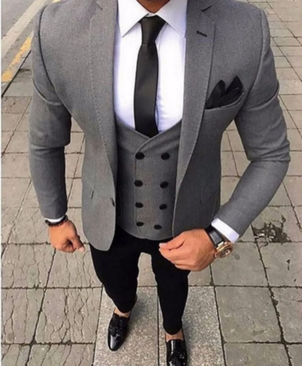 

2023 Brand Tailored Smoking Grey Men Suit Slim Fit 3 Piece Tuxedo Groom Wedding Suits Jacket Custom Prom Blazer Terno Masculino