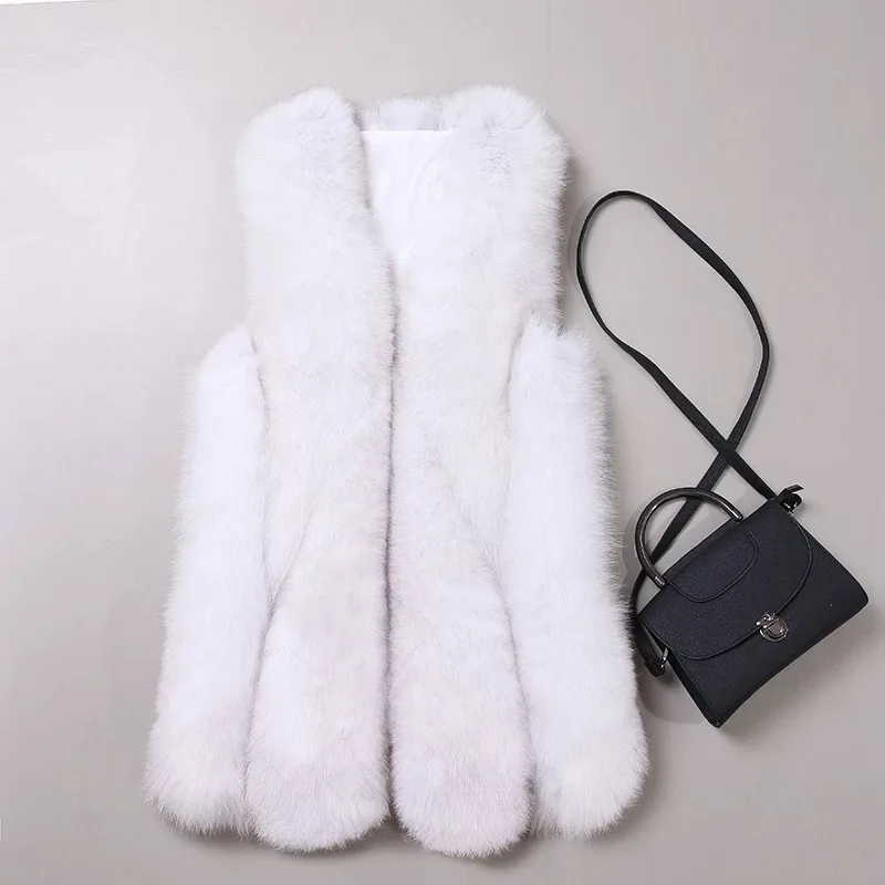 2024 New Large Drop Fox Fur Vest Real Fur Coat Girls Long Fur Vest Fox Fashion Atmosphere