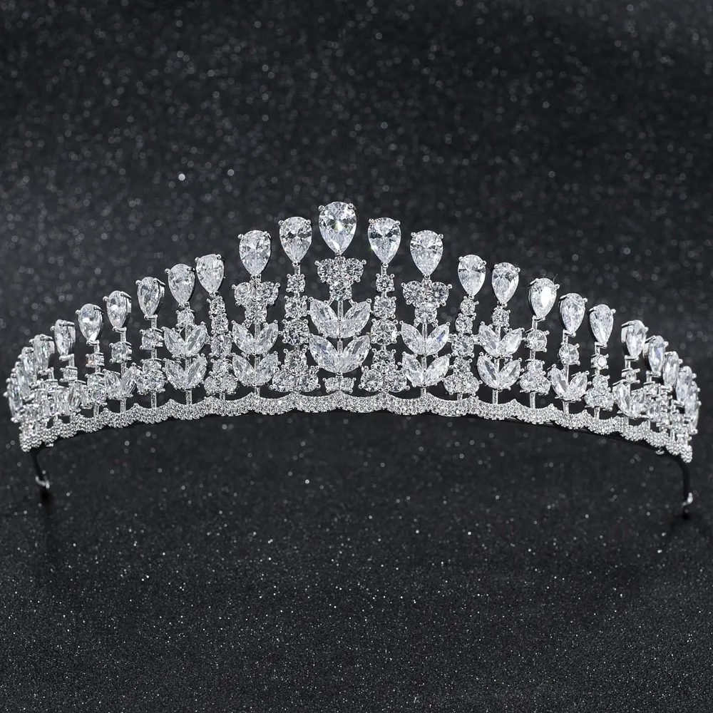 

2019 New Crystals CZ Cubic Zirconia Wedding Bridal Wheat Tiara Diadem Crown Women Prom Hair Jewelry Accessories CH10255