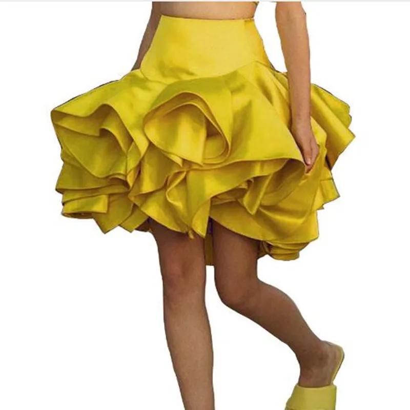 Tutu Skirt Women Fashion Cute Soft Satin High Waist Jupe Purple Yellow Above Knee Ruffle 2019 Custom Made Skirts Faldas Girl