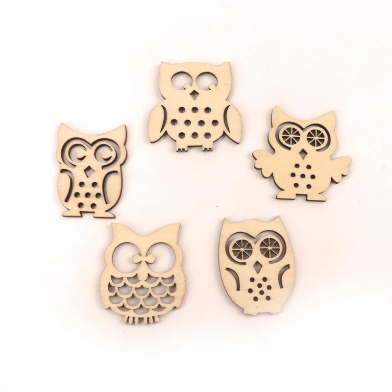 Handmade Wooden Crafts Home Decoration Accessories Scrapbooks Children Painting DIY Mixed Owl Pattern 30-40mm 20pcs