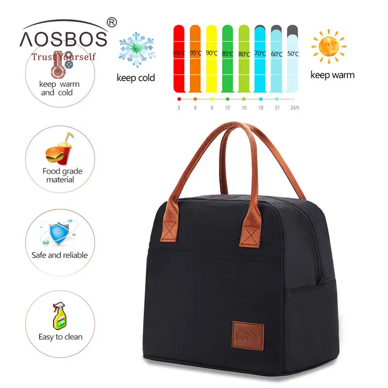 Aosbos Fashion Portable Cooler Lunch Bag Thermal Insulated Travel Tote Bags Large Food Picnic Lunch Box Bag for Men Women Kids