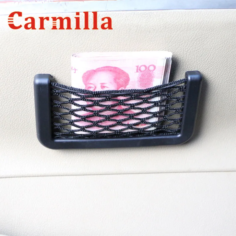 Carmilla Universal Car Inner Storage For Coin Money Mobile Net String Pouch Bag GPS Phone Holder Pocket Organizer Car Styling