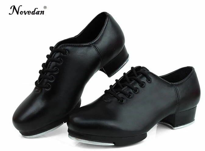 Zapatos de baile de cuero de vaca o PU Oxford con cordones para adultos, zapatos de baile de grifo para niños y niñas, talla 27-45