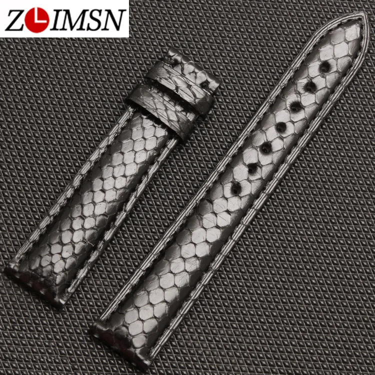 ZLIMSN Snake Grain Genuine Leather Watch Bands Strap 18 20mm Black Brown Watchbands Belts Butterfly Buckle Silver Gold Black