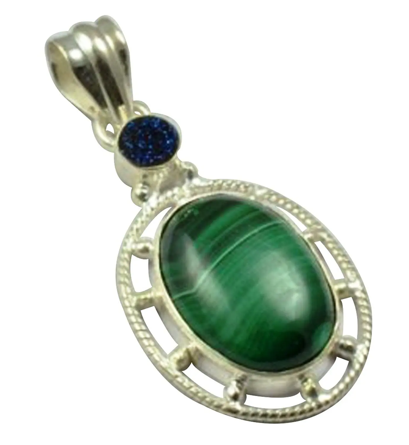 Lovegem Nature Malachite & Druzy Pendant 925 Sterling Silver , 41.5 mm, MHBAP4653