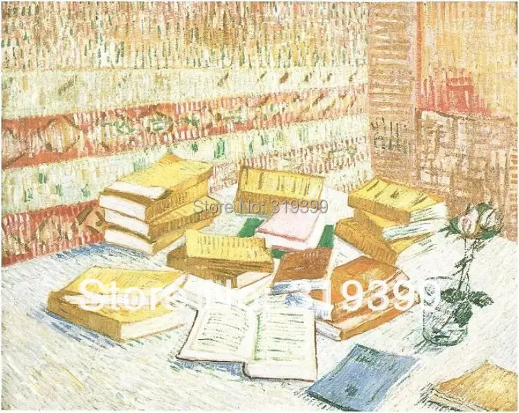 100% handmade Oil Painting reproduction on linen canvas with museum quality,French Novels and a Rose by vincent van gogh