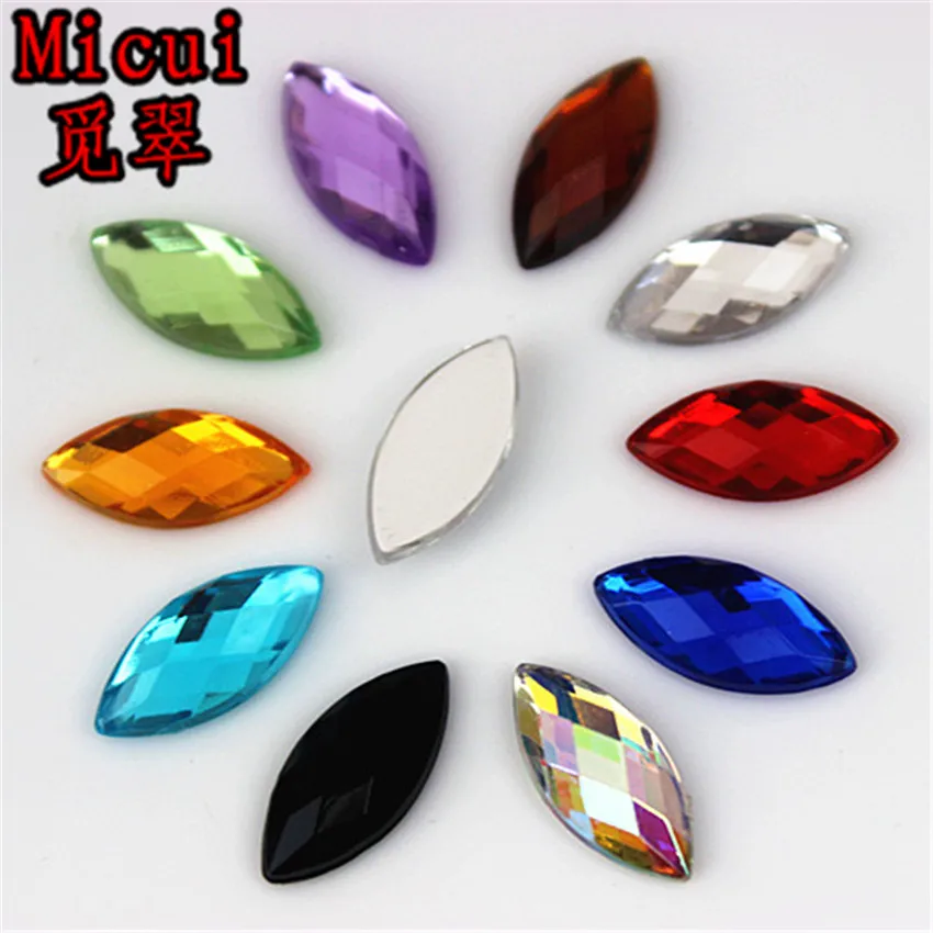 Micui 100pcs 7*15mm Horse Eye Acrylic Rhinestones Crystal Stone Flatback Non Hotfix No Hole Craft Wedding Decoration DIY MC720