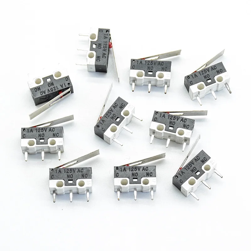 10pcs Micro Limit Switch Push Button Switch 1A 125V AC Mouse Switch 3Pins Long handle Roller Lever Arm SPDT 12* 6 *6mm TIAIHUA