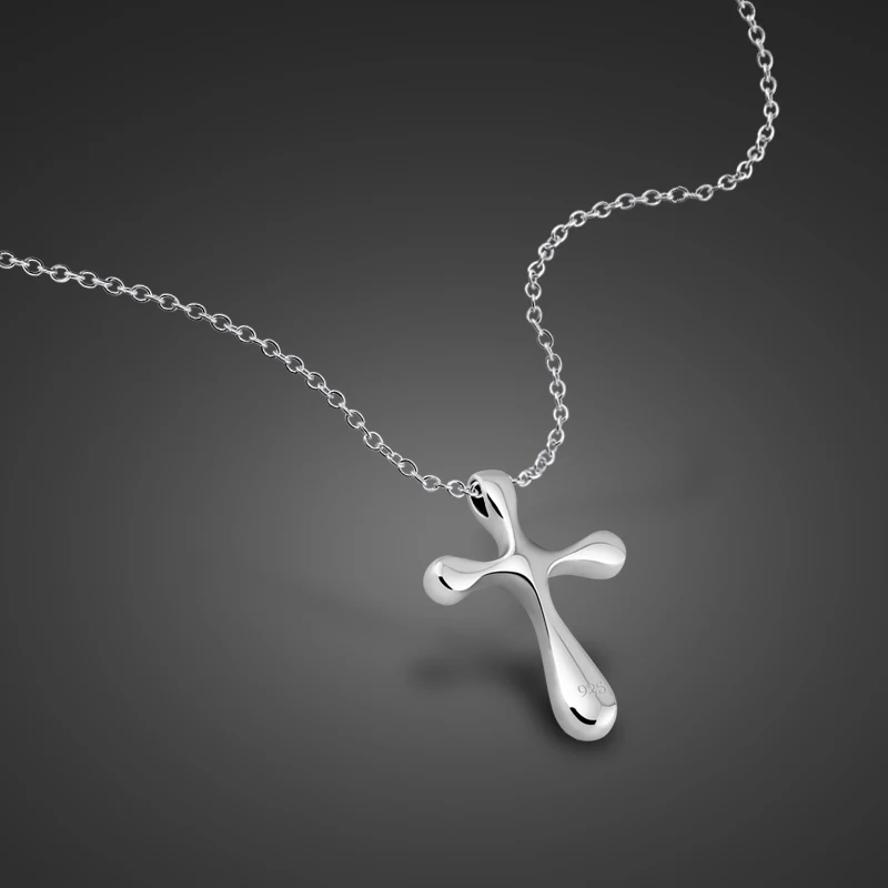 

Classic Fashion Simple Design 925 Sterling Silver Cross Pendant Necklace Girls Elegant Women Charm Beads Clavicle Chain Jewelry